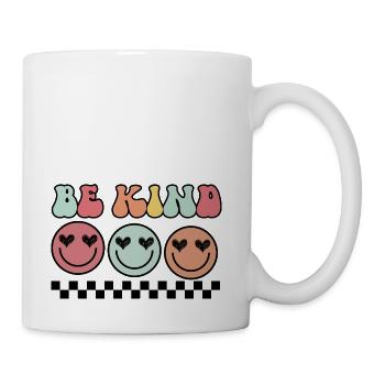 Be Kind Happy Smiling Face Emojis Checkerboard - Coffee/Tea Mug - white - Right