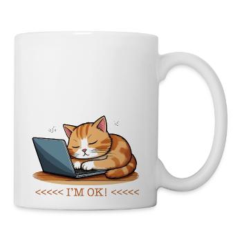 I'M OK Funny Lazy Cat Working on Laptop - Coffee/Tea Mug - white - Right