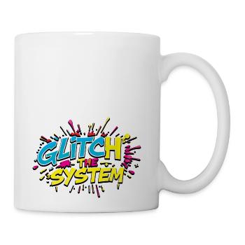 GLITCH THE SYSTEM – Disruptive Neon Typography - Coffee/Tea Mug - white - Right