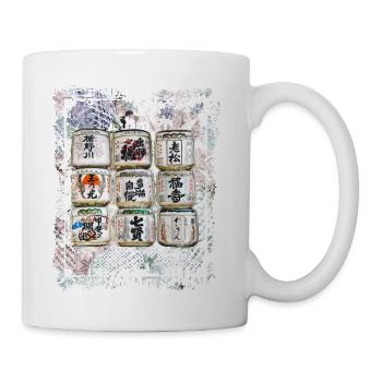 Japanese Sake Rice Barrels Decor Collage Art 72 - Coffee/Tea Mug - white - Right