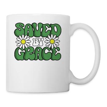 Saved By Grace Green Groovy Flower Design - Coffee/Tea Mug - white - Right