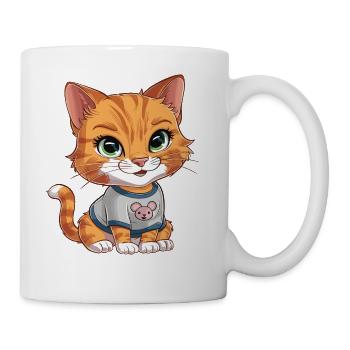 Orange Tabby Cat Wearing Mouse Shirt - Coffee/Tea Mug - white - Right