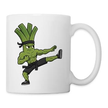 Karate kick leek green onion martial arts sports - Coffee/Tea Mug - white - Right