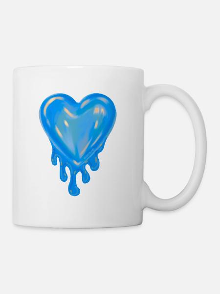 Drippy Hearts - Blue Graphic - Coffee/Tea Mug - white