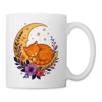Moonlit Cat on Crescent Moon - Coffee/Tea Mug - white - Right