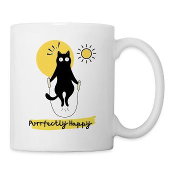 Cute Skipping Black Cat Purrfectly Happy Illustrat - Coffee/Tea Mug - white - Right