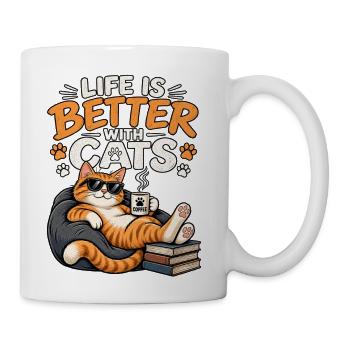 Life Is Better With Cats – Cute Funny Cat Lover - Coffee/Tea Mug - white - Right