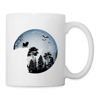 Dog, Mountain Pine Trees, Birds - Freedom - Coffee/Tea Mug - white - Right