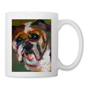 Bulldog Portrait Original Painting Dog Art - Coffee/Tea Mug - white - Right