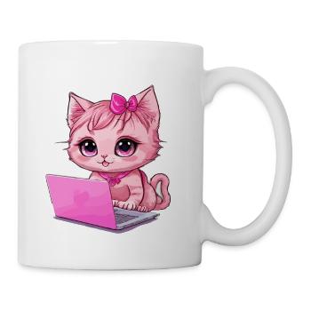 Pink Kitten Working On Laptop - Coffee/Tea Mug - white - Right