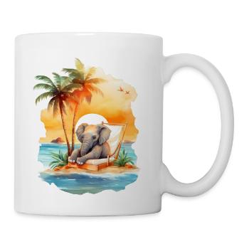 Elephant on the beach on a tropical island - Coffee/Tea Mug - white - Right