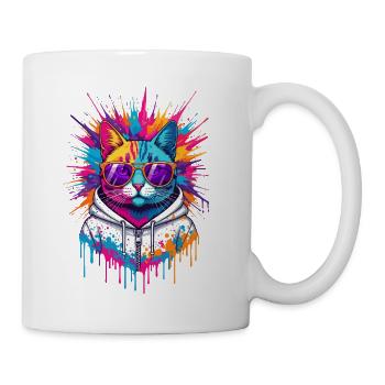Neon Splash Cat Hoodie - Coffee/Tea Mug - white - Right