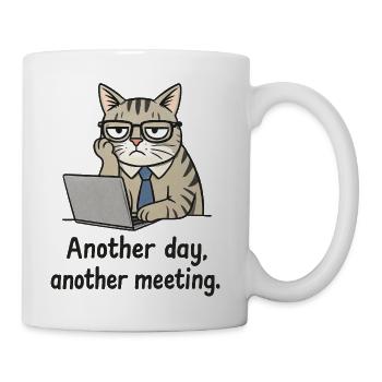 Grumpy Office Cat at Laptop - Coffee/Tea Mug - white - Right