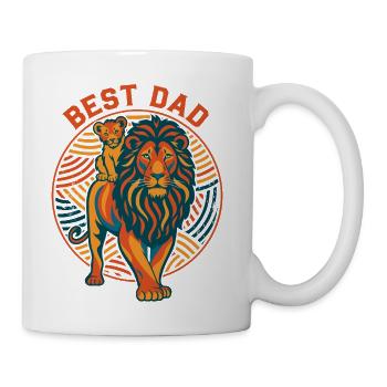 Best Dad Lion with Cub Retro Emblem - Coffee/Tea Mug - white - Right