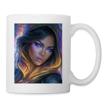 Iridescent Glow Portrait – Futuristic Fantasy Make - Coffee/Tea Mug - white - Right