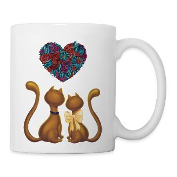 Fun Cute Heart Doodle Art Love Word White cat love - Coffee/Tea Mug - white - Right