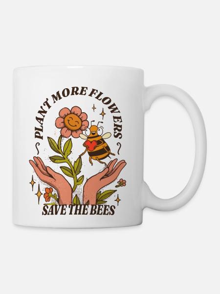 Retro Floral Honeycomb Bee Lover Art - Coffee/Tea Mug - white