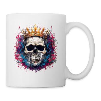 "Regal Rebellion: A Colorful Skull Crown" - Coffee/Tea Mug - white - Right