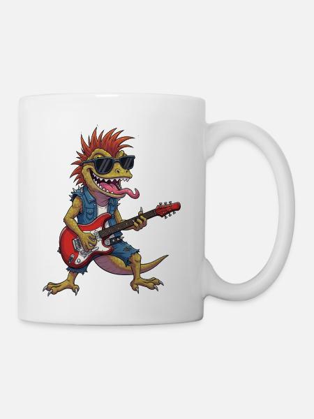 Dino Punk Guitarist Illustration - Coffee/Tea Mug - white