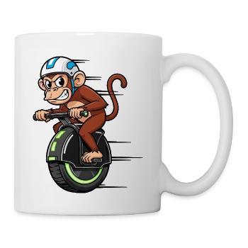 Funny chimpanzee unicycle racer stuntman motorcycl - Coffee/Tea Mug - white - Right