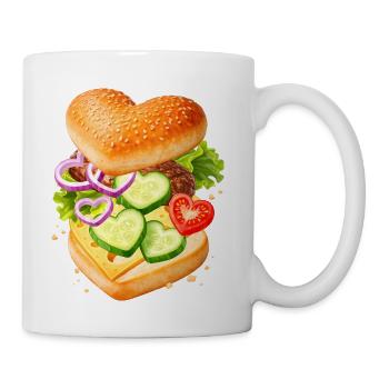Heart-shaped burger illustration with vegetables  - Coffee/Tea Mug - white - Right