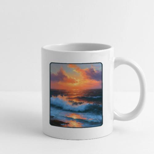 Sunset Storm Waves Oil Painting - Coffee/Tea Mug