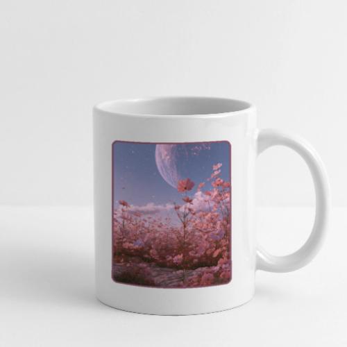Cosmic Moon & Cosmos Flowers Art - Coffee/Tea Mug