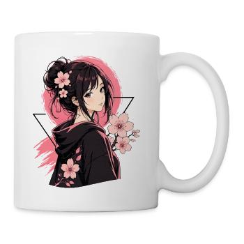 Cherry Blossom Anime Girl T-Shirt  - Coffee/Tea Mug - white - Right