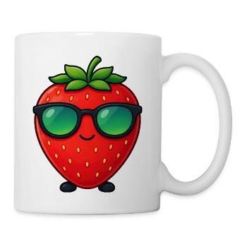 Kawaii Fraise avec lunettes de soleil Minimaliste - Tasse - blanc - Droite