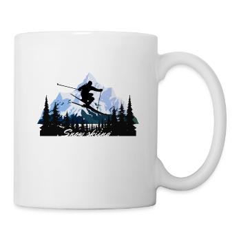 snow skiing on high mountains - Coffee/Tea Mug - white - Right