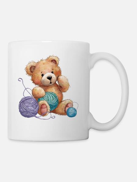 Teddy Bear With Yarn - Coffee/Tea Mug - white