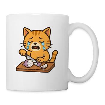 Kitten Cutting Onions Illustration - Coffee/Tea Mug - white - Right
