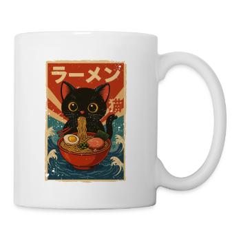 Kawaii Black Cat Ramen Waves Bold Vintage Retro - Coffee/Tea Mug - white - Right