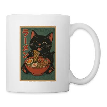 Smiling Black Cat Ramen Vintage Japanese Graphic - Coffee/Tea Mug - white - Right