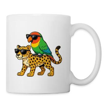 Funny Parrot and Cheetah Cool Animal Friends - Coffee/Tea Mug - white - Right