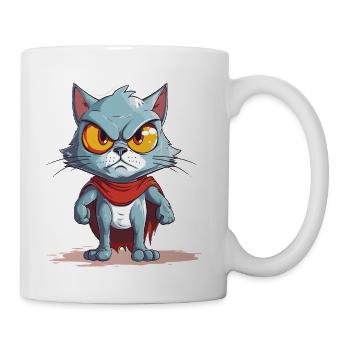 Grumpy Blue Cat Hero Cape - Coffee/Tea Mug - white - Right