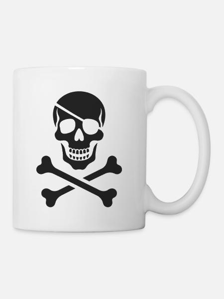 Classic Jolly Roger Pirate Skull - Coffee/Tea Mug - white