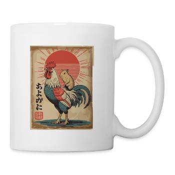  あよがに Japanese Rooster With Hamster Retro Rising - Coffee/Tea Mug - white - Right