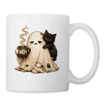 Meh Ghost Cat Funny Halloween Coffee Lover - Coffee/Tea Mug - white - Right