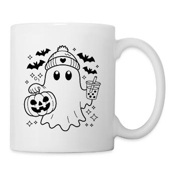 Cute Halloween Ghost with Pumpkin & Bubble Tea  - Coffee/Tea Mug - white - Right