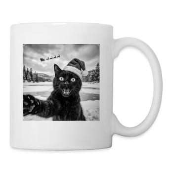 Funny Black Cat Selfie with Santa Christmas Pjs - Coffee/Tea Mug - white - Right