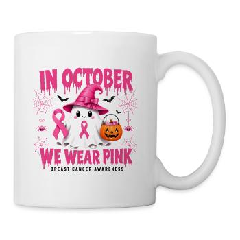 In October We Wear Pink Ghost Breast Cancer  - Coffee/Tea Mug - white - Right