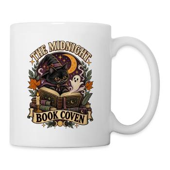 Midnight Book Coven – Witchy Black Cat Reader - Coffee/Tea Mug - white - Right