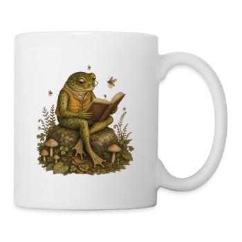 Vintage Frog Reading with Fireflies Cottagecore - Coffee/Tea Mug - white - Right