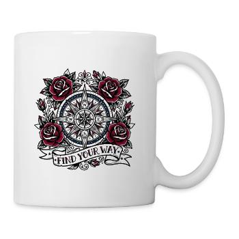 Find Your Way Vintage Compass Rose Tattoo Art - Coffee/Tea Mug - white - Right