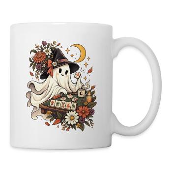 Vintage Ghost Playing Mahjong Halloween Floral - Coffee/Tea Mug - white - Right