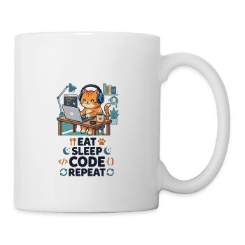 Cute Cat Programmer Eat Sleep Code Repeat - Coffee/Tea Mug - white - Right