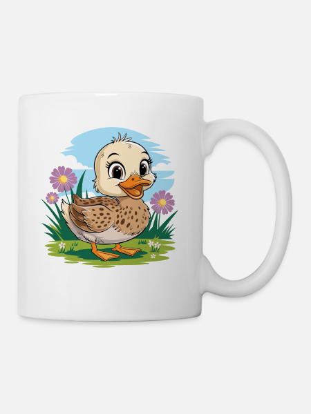 Cute Baby Duck In Spring With Flowers - Coffee/Tea Mug - white