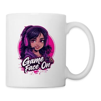 Gamer Girl Game Face On – Cute Headset Art - Coffee/Tea Mug - white - Right