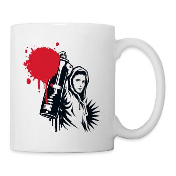 Graffiti sprayer with spray can in urban style - Coffee/Tea Mug - white - Right